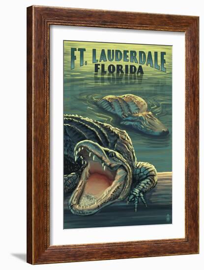 Ft. Lauderdale, Florida - Alligator Scene-Lantern Press-Framed Art Print