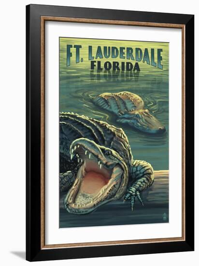 Ft. Lauderdale, Florida - Alligator Scene-Lantern Press-Framed Art Print