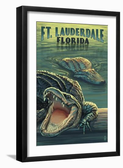 Ft. Lauderdale, Florida - Alligator Scene-Lantern Press-Framed Art Print