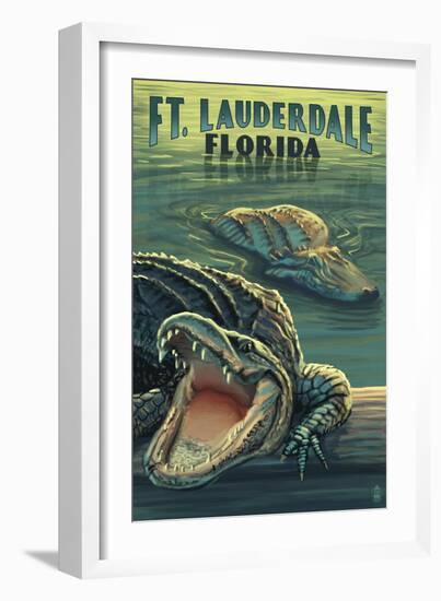 Ft. Lauderdale, Florida - Alligator Scene-Lantern Press-Framed Art Print