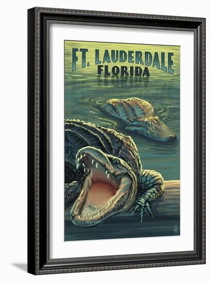 Ft. Lauderdale, Florida - Alligator Scene-Lantern Press-Framed Art Print