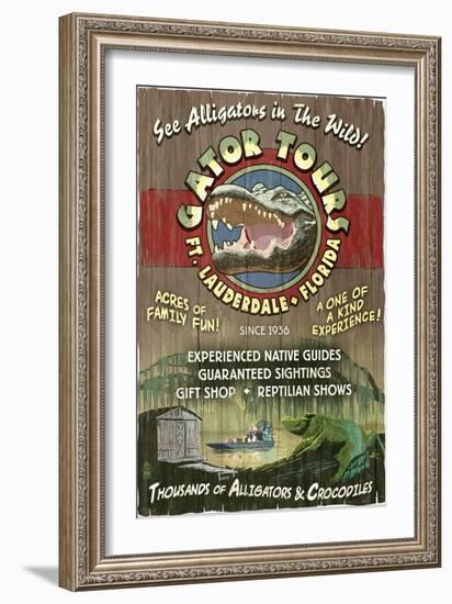 Ft. Lauderdale, Florida - Alligator Tours Vintage Sign-Lantern Press-Framed Art Print