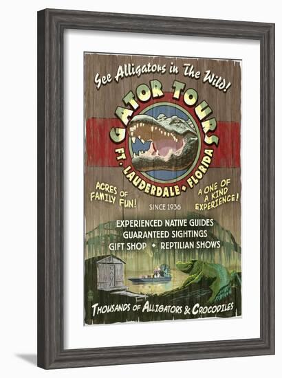 Ft. Lauderdale, Florida - Alligator Tours Vintage Sign-Lantern Press-Framed Art Print