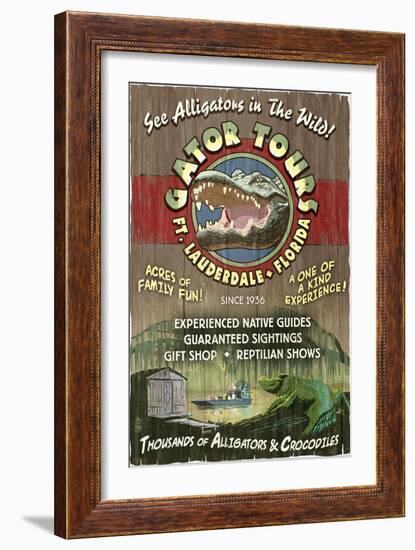 Ft. Lauderdale, Florida - Alligator Tours Vintage Sign-Lantern Press-Framed Art Print