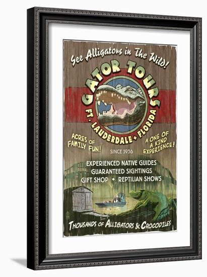 Ft. Lauderdale, Florida - Alligator Tours Vintage Sign-Lantern Press-Framed Art Print