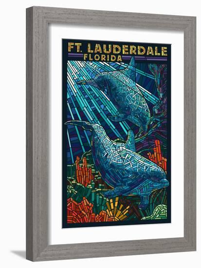 Ft. Lauderdale, Florida - Dolphin Paper Mosaic-Lantern Press-Framed Premium Giclee Print