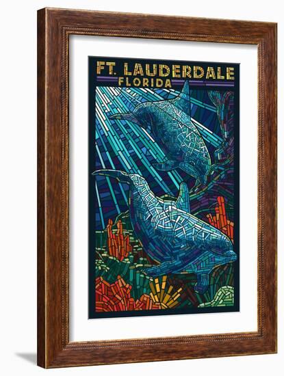 Ft. Lauderdale, Florida - Dolphin Paper Mosaic-Lantern Press-Framed Premium Giclee Print
