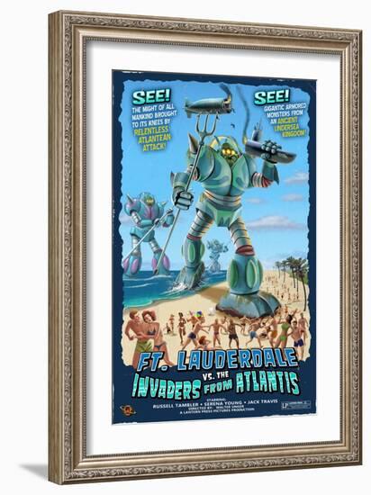 Ft. Lauderdale, Florida - Ft. Lauderdale vs. Atlantean Invaders-Lantern Press-Framed Art Print