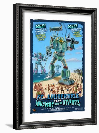 Ft. Lauderdale, Florida - Ft. Lauderdale vs. Atlantean Invaders-Lantern Press-Framed Art Print