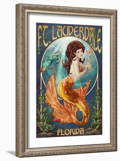 Ft. Lauderdale, Florida - Mermaid Scene-Lantern Press-Framed Art Print