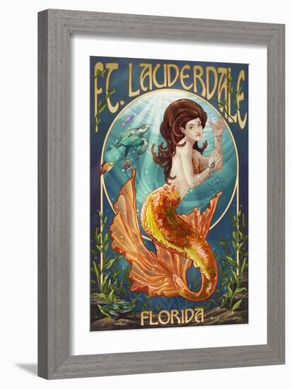 Ft. Lauderdale, Florida - Mermaid Scene-Lantern Press-Framed Art Print