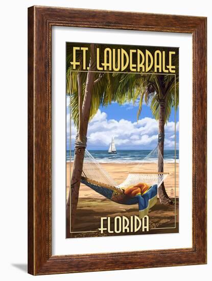 Ft. Lauderdale, Florida - Palms and Hammock-Lantern Press-Framed Art Print