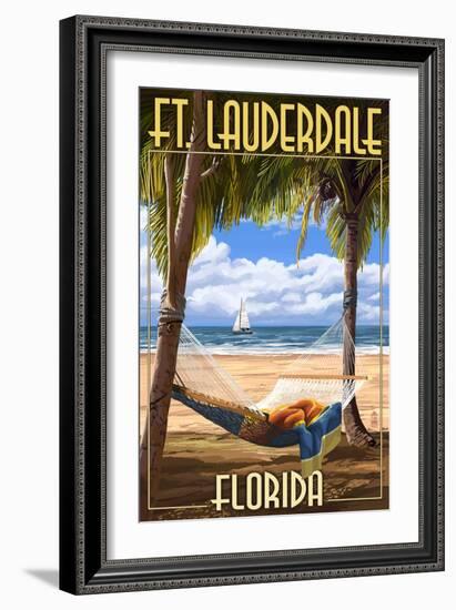 Ft. Lauderdale, Florida - Palms and Hammock-Lantern Press-Framed Art Print