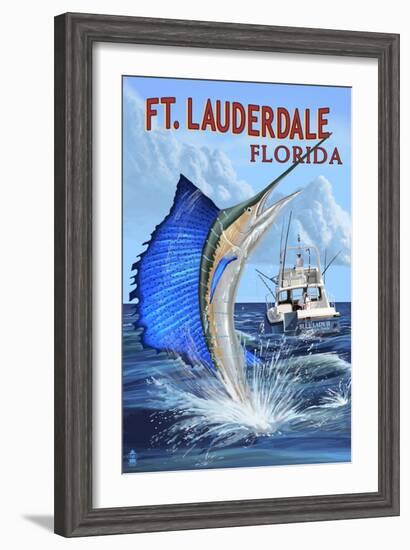 Ft. Lauderdale, Florida - Sailfish Scene-Lantern Press-Framed Art Print