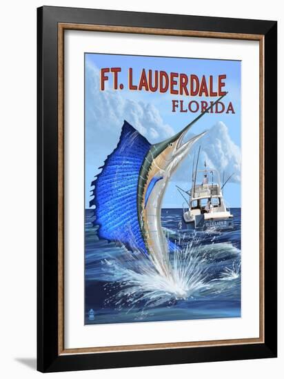 Ft. Lauderdale, Florida - Sailfish Scene-Lantern Press-Framed Art Print