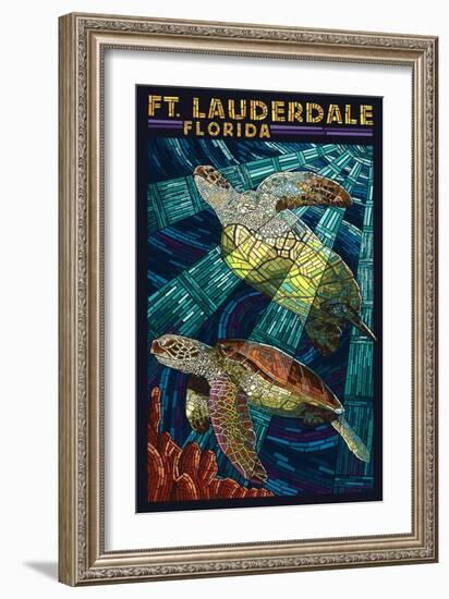 Ft. Lauderdale, Florida - Sea Turtle Paper Mosaic-Lantern Press-Framed Art Print