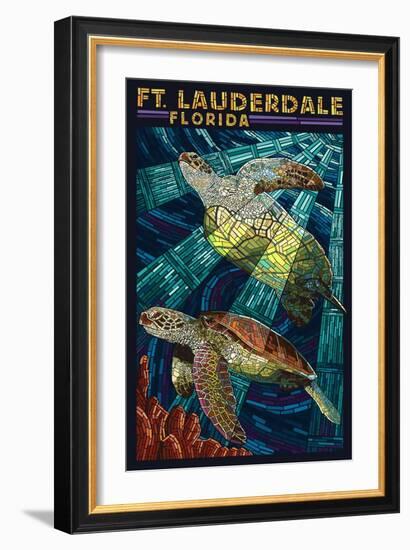 Ft. Lauderdale, Florida - Sea Turtle Paper Mosaic-Lantern Press-Framed Art Print