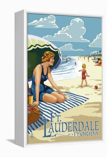 Ft. Lauderdale, Florida - Woman on the Beach-Lantern Press-Framed Stretched Canvas