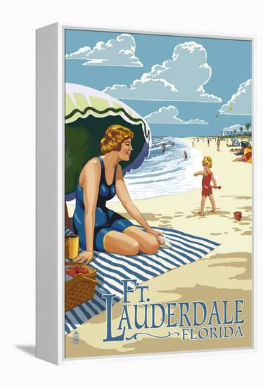 Ft. Lauderdale, Florida - Woman on the Beach-Lantern Press-Framed Stretched Canvas