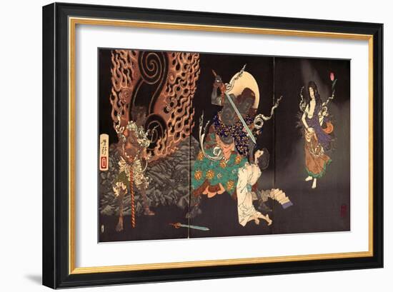 Fudô Threatening Yuten with His Sword-Yoshitoshi Tsukioka-Framed Premium Giclee Print