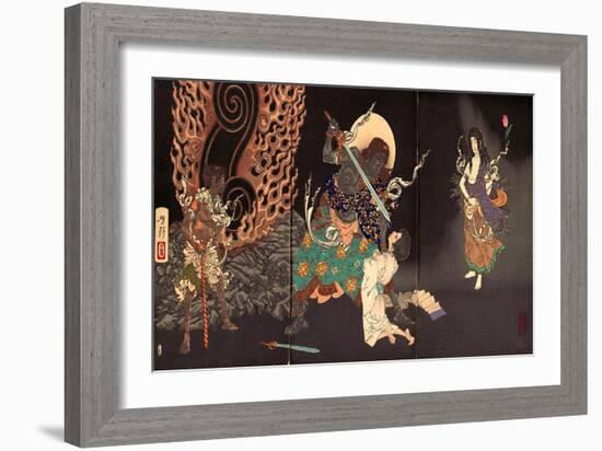 Fudô Threatening Yuten with His Sword-Yoshitoshi Tsukioka-Framed Giclee Print
