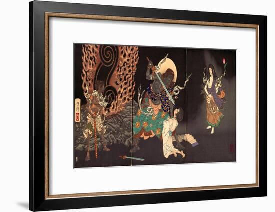 Fudô Threatening Yuten with His Sword-Yoshitoshi Tsukioka-Framed Giclee Print