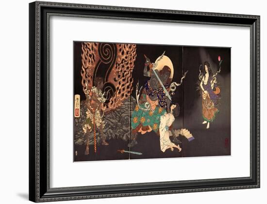 Fudô Threatening Yuten with His Sword-Yoshitoshi Tsukioka-Framed Giclee Print