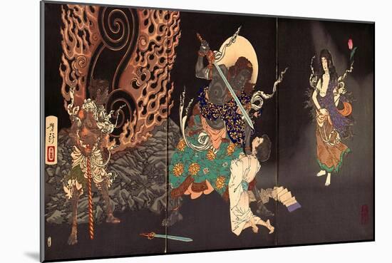 Fudô Threatening Yuten with His Sword-Yoshitoshi Tsukioka-Mounted Giclee Print