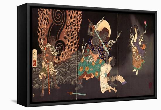 Fudô Threatening Yuten with His Sword-Yoshitoshi Tsukioka-Framed Premier Image Canvas