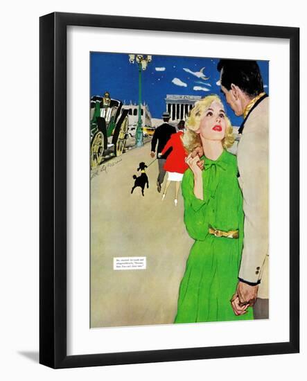 Fugitive From Romance - Saturday Evening Post "Leading Ladies", April 6, 1957 pg.35-Joe deMers-Framed Giclee Print