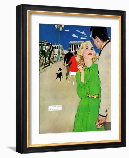 Fugitive From Romance - Saturday Evening Post "Leading Ladies", April 6, 1957 pg.35-Joe deMers-Framed Giclee Print