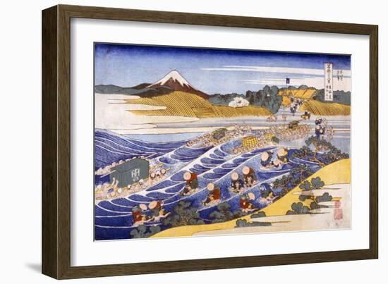 Fuji from the Ford at Kanaya (Colour Woodblock Print)-Katsushika Hokusai-Framed Giclee Print