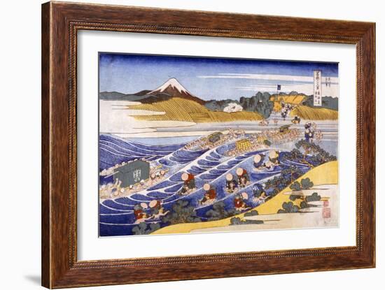 Fuji from the Ford at Kanaya (Colour Woodblock Print)-Katsushika Hokusai-Framed Giclee Print