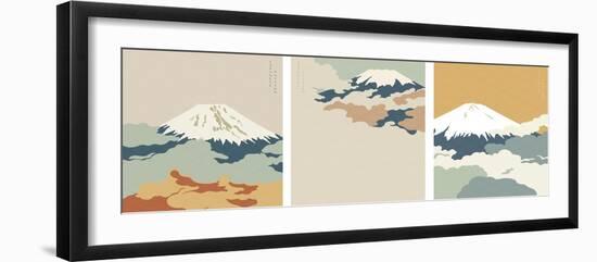 Fuji Mountain Background with Japanese Wave Pattern Vector. Cloud Template.-marukopum-Framed Photographic Print