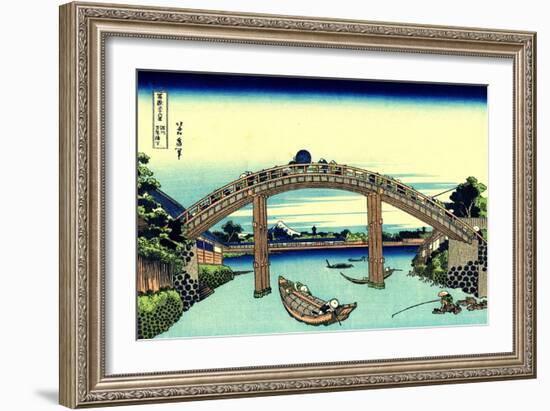 Fuji Seen Through the Mannen Bridge at Fukagawa, Edo, c.1830-Katsushika Hokusai-Framed Giclee Print