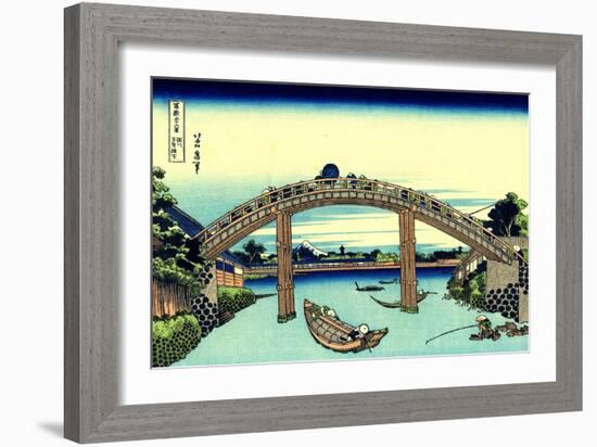 Fuji Seen Through the Mannen Bridge at Fukagawa, Edo, c.1830-Katsushika Hokusai-Framed Giclee Print