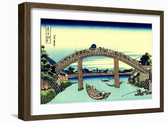 Fuji Seen Through the Mannen Bridge at Fukagawa, Edo, c.1830-Katsushika Hokusai-Framed Giclee Print