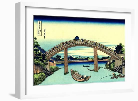 Fuji Seen Through the Mannen Bridge at Fukagawa, Edo, c.1830-Katsushika Hokusai-Framed Giclee Print