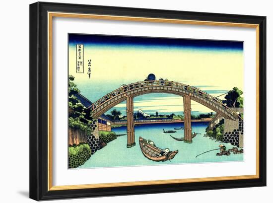 Fuji Seen Through the Mannen Bridge at Fukagawa, Edo, c.1830-Katsushika Hokusai-Framed Giclee Print