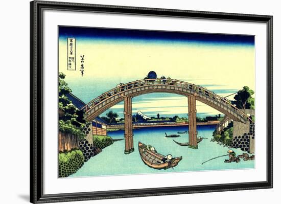 Fuji Seen Through the Mannen Bridge at Fukagawa, Edo, c.1830-Katsushika Hokusai-Framed Giclee Print