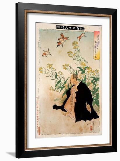 Fujiwara No Sanekata's Obsession with the Sparrows, Thirty-Six Transformations-Yoshitoshi Tsukioka-Framed Giclee Print