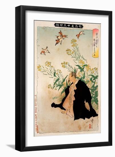 Fujiwara No Sanekata's Obsession with the Sparrows, Thirty-Six Transformations-Yoshitoshi Tsukioka-Framed Giclee Print