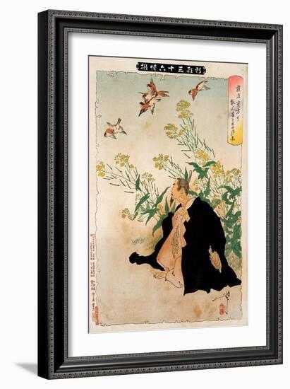 Fujiwara No Sanekata's Obsession with the Sparrows, Thirty-Six Transformations-Yoshitoshi Tsukioka-Framed Giclee Print