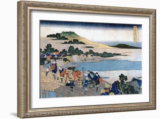 Fukui Bridge, Province of Echizen, C1785-1849-Katsushika Hokusai-Framed Giclee Print