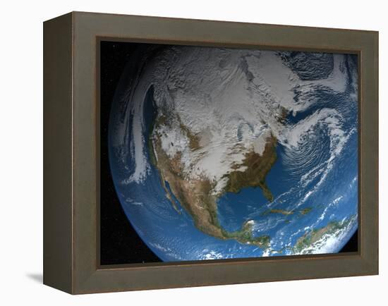 Ful Earth Showing Simulated Clouds Over North America-Stocktrek Images-Framed Premier Image Canvas