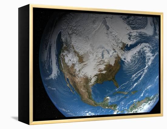 Ful Earth Showing Simulated Clouds Over North America-Stocktrek Images-Framed Premier Image Canvas