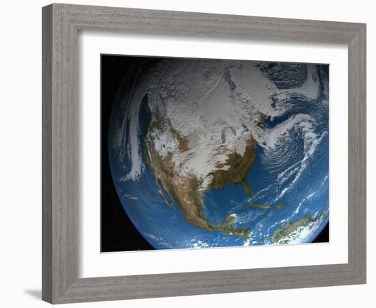 Ful Earth Showing Simulated Clouds Over North America-Stocktrek Images-Framed Photographic Print