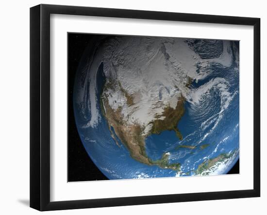 Ful Earth Showing Simulated Clouds Over North America-Stocktrek Images-Framed Photographic Print