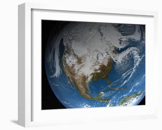 Ful Earth Showing Simulated Clouds Over North America-Stocktrek Images-Framed Photographic Print