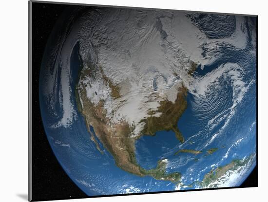 Ful Earth Showing Simulated Clouds Over North America-Stocktrek Images-Mounted Photographic Print